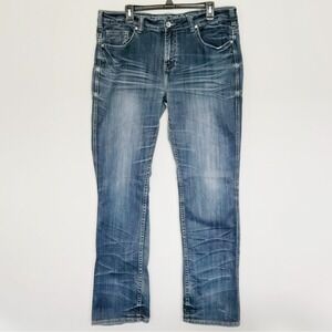 Cowgirl Tuff Womens Blue Jeans 38x34 Classic Mustang Bootcut Highrise Distressed